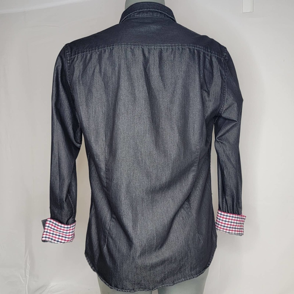 EUC COOFANDY Men's Shirt Button Up Flip Cuff Checked Long Sleeve Black Large - Picture 2 of 8